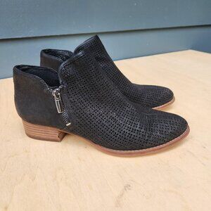 Vince Camuto Canilla Black Leather Perforated Black Ankle Booties - Size 8.5 M